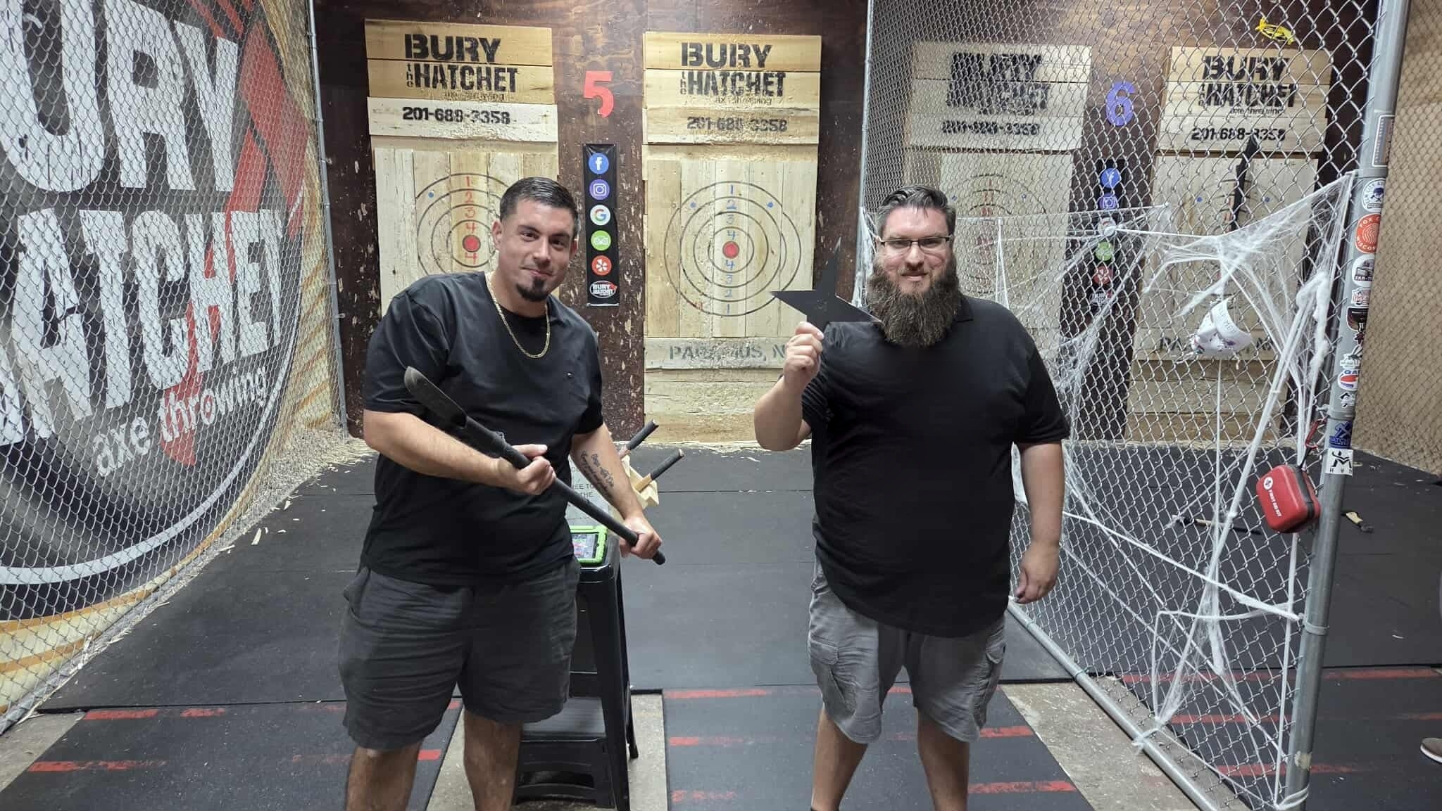 Steve Igneri and Stephen Piechowski together at an axe throwing venue