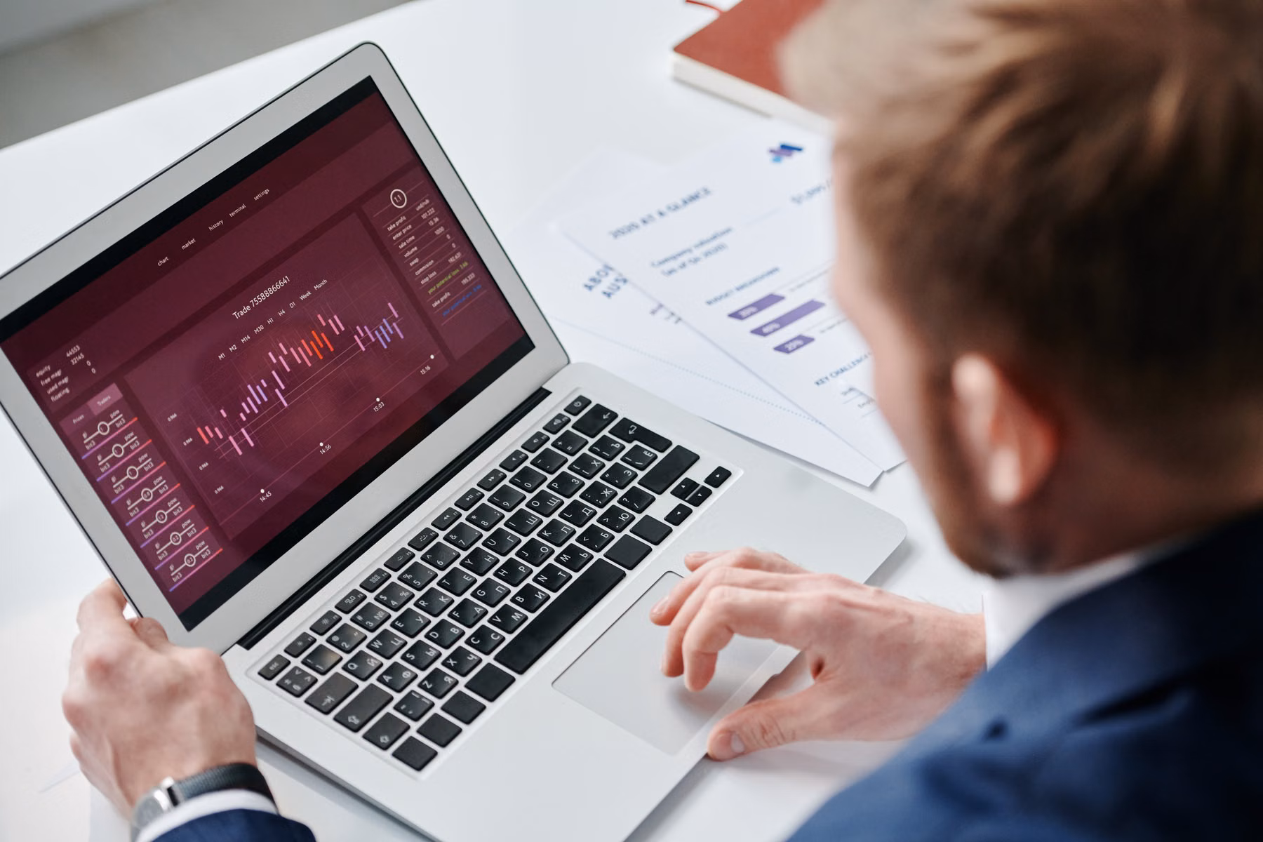 Business professional reviewing analytics on a laptop representing Power BI and source data quality